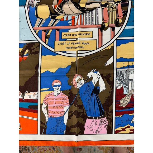 Vtg Comic Book Print Multicolor Silk Scarf Hand Rolled Edge NWOT 35x35 - Picture 5 of 10